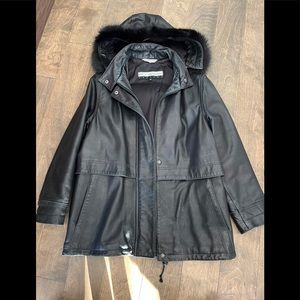 Bod & Christensen leather coat with real fur trim